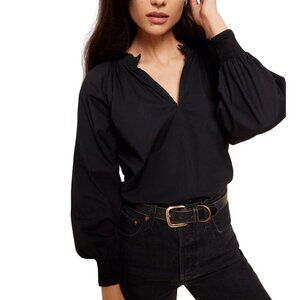 Nation NWT Estelle Peasant Blouse Jet Black Pima Cotton Size S